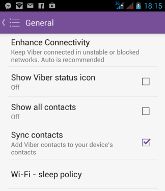 Viber's general settings. Disable Sync contacts to prevent Viber from messing up with your contact list.